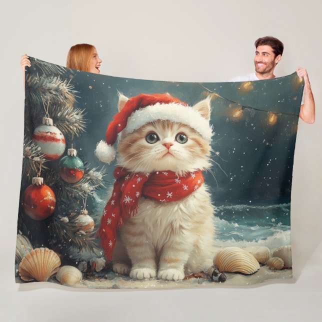 Manta Polar Gato Persa Navidad Playa Vintage (In situ)