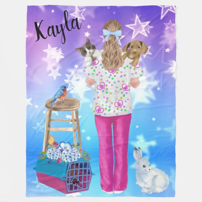 Manta Polar Gato personalizado Vet Tech, perro, pájaro, conejo (Anverso)