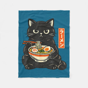 Manta Polar Gato retro japonés kawaii ramen comiendo fideos