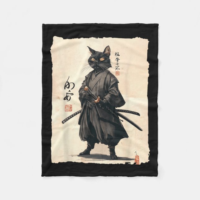 Manta Polar Gato Samurai Gato Japonés Anime Gato Amante Gracio (Anverso)