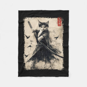 Manta Polar Gato Samurai Gráfico Tee Guerrero Vintage Japonés