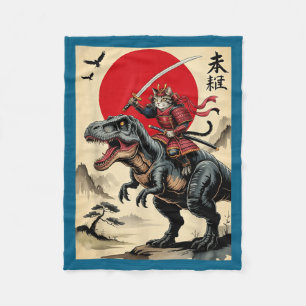 Manta Polar Gato samurái vintage montando dinosaurio gato japo