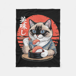 Manta Polar Gato siamés japonés comiendo sushi Kawaii Anime Ca