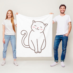 Manta Polar Gato sonriente de Kawaii blanco lindo