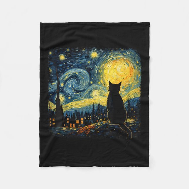 Manta Polar Gato Starry Night Van Gogh Cat Para Gato Que Perte (Anverso)
