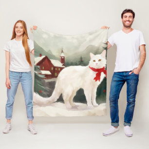Manta Polar Gato turco angora en Navidades de nieve