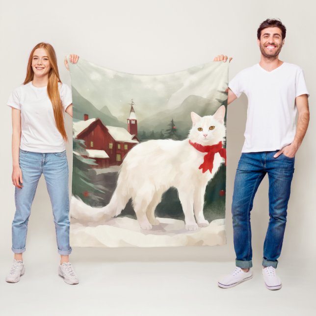 Manta Polar Gato turco angora en Navidades de nieve (In situ)