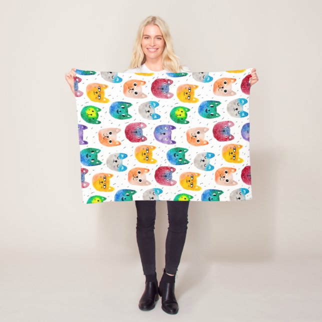 Manta Polar Gatos acuarelas y amigos (In situ)