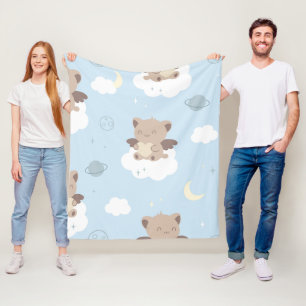 Manta Polar Gatos ángeles Kawaii en patrón de nubes