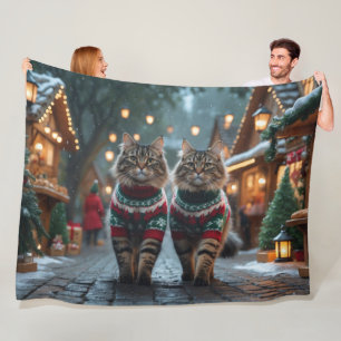 Manta Polar Gatos Angora Turcos Navidad Nieve Fiesta
