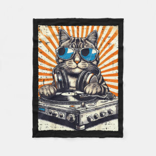 Manta Polar Gatos Auriculares Dj Tornamesa Música Vintage Edm