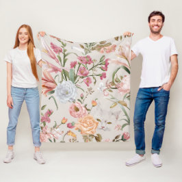 Manta Polar Gatos Blancos Rosas Rosadas Floral