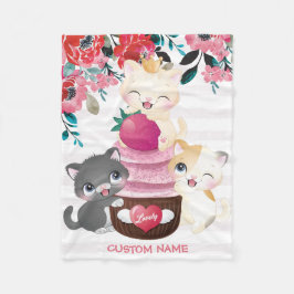 Manta Polar Gatos de dibujos animados florales caprichosos Cup