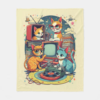 Manta Polar Gatos de mediados de siglo con discos y TV retro