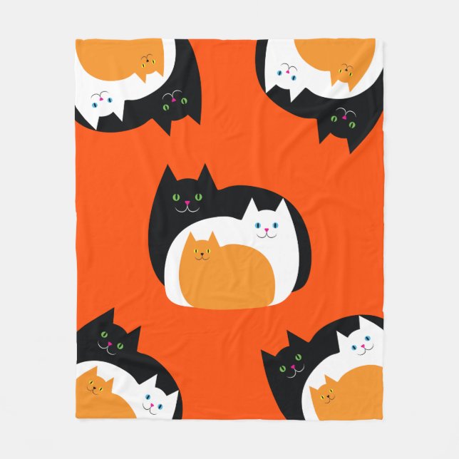 Manta Polar Gatos de naranja y Kitty Negro (Anverso)