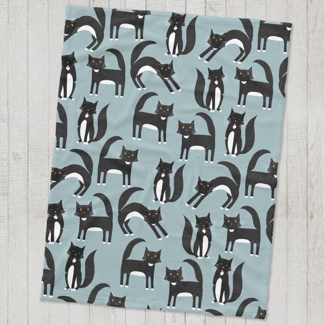 Manta Polar Gatos de Tuxedo en blanco y negro (Black and white tuxedo cat pattern fleece blanket for animal lovers)