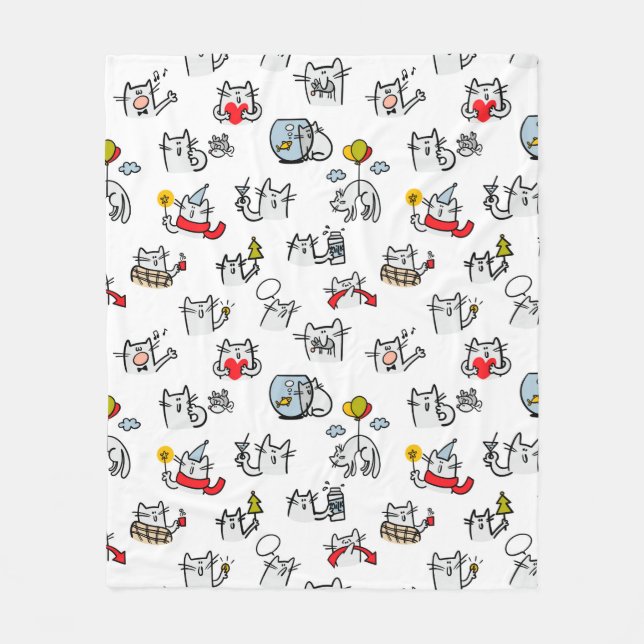 Manta Polar Gatos divertidos, leche y magia. (Anverso)