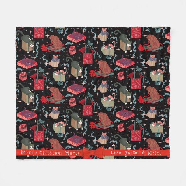 Manta Polar Gatos Graciosos En Cajas De Navidades Personalizad (Frente (Horizontal))