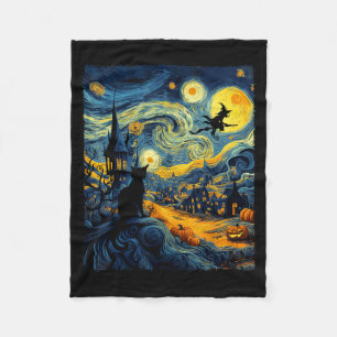 Manta Polar Gatos Halloween Van Gogh Noche Estrellada Calabaza