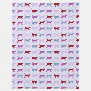 Manta Polar Gatos Ilustrados Cuidados Caminando Patrón Púrpura
