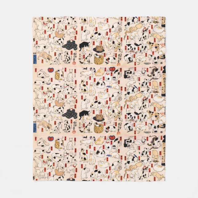 Manta Polar Gatos japoneses vendidos Menagerie Woodblock Ukiyo (Anverso)