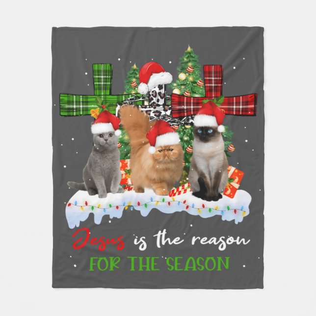 Manta Polar Gatos Jesús Es La Razón Para Los Navidades De Temp (Anverso)