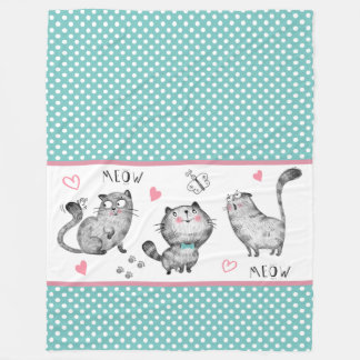 Manta Polar Gatos, mariposas, puntos de polka, corazones