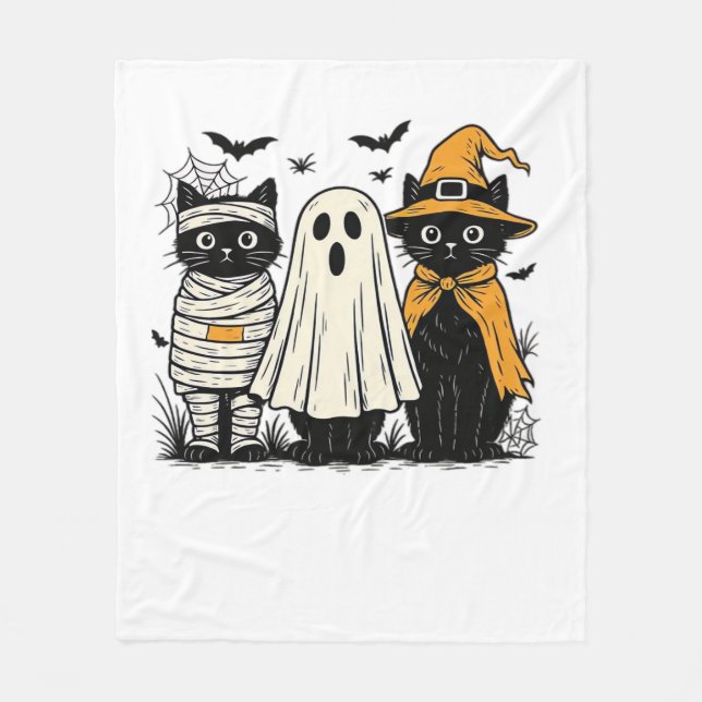 Manta Polar Gatos negros en disfraces de Halloween - Fantasma, (Anverso)