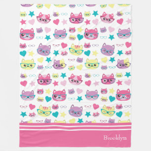 Manta Polar Gatos Pastel Guay Con Patrón De Gafas, Rosa