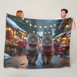 Manta Polar Gatos Persas Navidad Nieve Fiesta