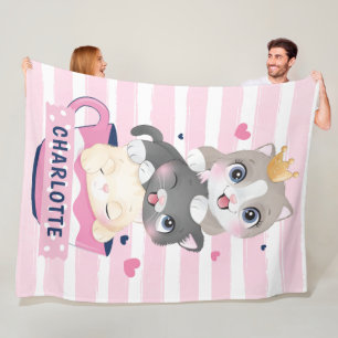 Manta Polar Gatos Personalizados Cutetos apilados Tiras Rojas 