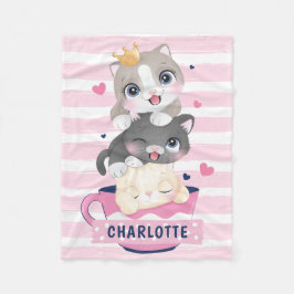 Manta Polar Gatos Personalizados Cutetos apilados Tiras Rojas 