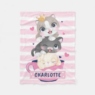 Manta Polar Gatos Personalizados Cutetos apilados Tiras Rojas