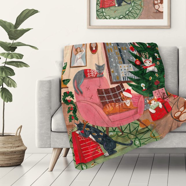 Manta Polar Gatos retro lindos Navidad Fiesta  (Subido por el creador)