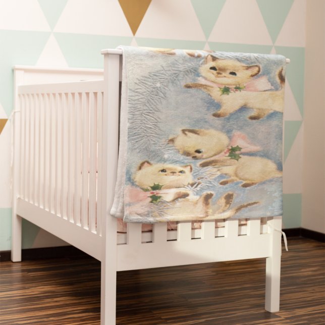 Manta Polar Gatos siameses lindos con lazos rosas de Navidad (Subido por el creador)