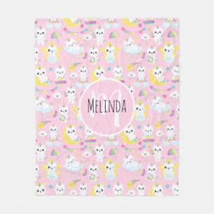 Manta Polar Gatos Unicornio Lindos Patrón Rosa Claro