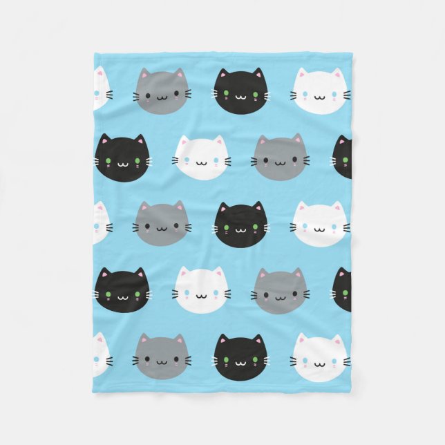 Manta Polar Gatos y gatitos kawaii (azul) (Anverso)
