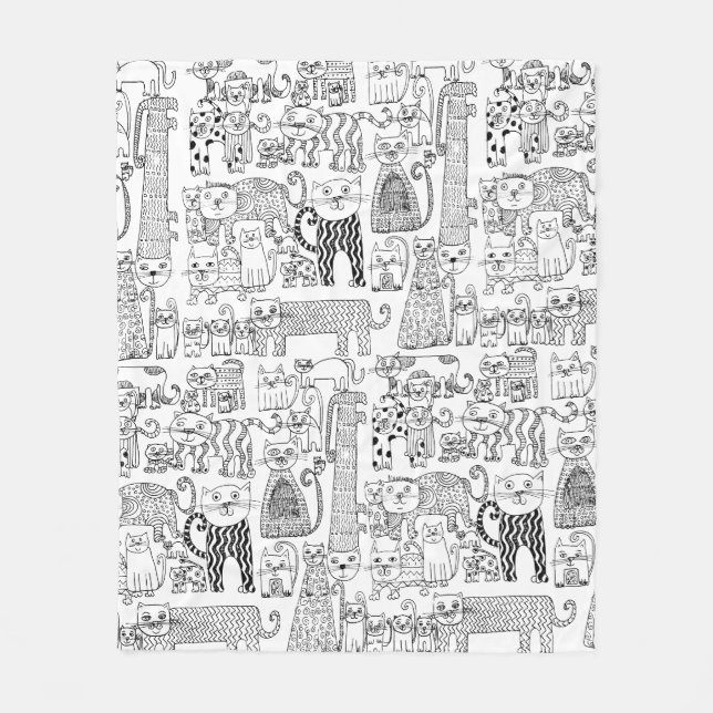 Manta Polar Gatos y Gatitos Modernos en Blanco y Negro con Pat (Anverso)
