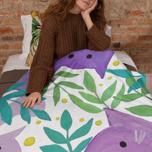 Manta Polar Gatos y ramas: púrpura y verde
