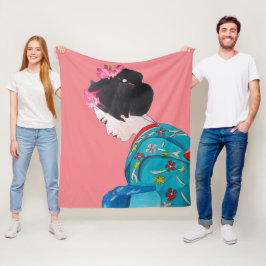 Manta Polar Geisha acuarela con tema de arte kimono Japón