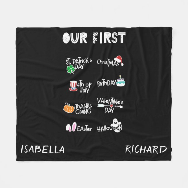 Manta Polar Gemelos de hitos mi primer bebé negro de vacacione (Frente (Horizontal))