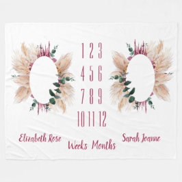 Manta Polar Gemelos Milestone Baby Blanket Pampas y Eucalyptus