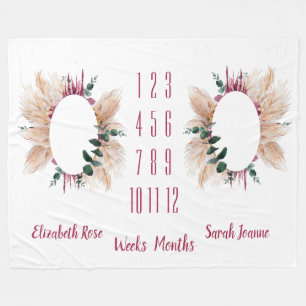 Manta Polar Gemelos Milestone Baby Blanket Pampas y Eucalyptus