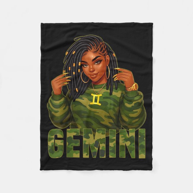 Manta Polar Gemini Queen Loc'd Black Woman Camo Zodiac Sign  (Anverso)