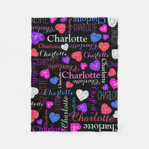 Manta Polar Gemstones corazones nombre personalizado Charlotte