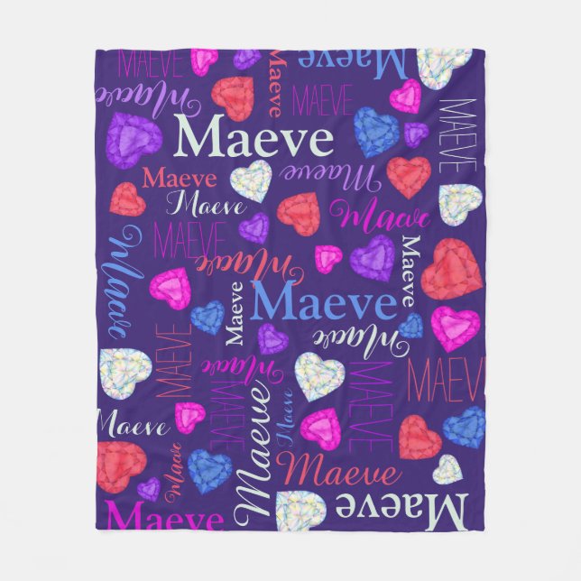 Manta Polar Gemstones corazones nombre personalizado Maeve ros (Anverso)