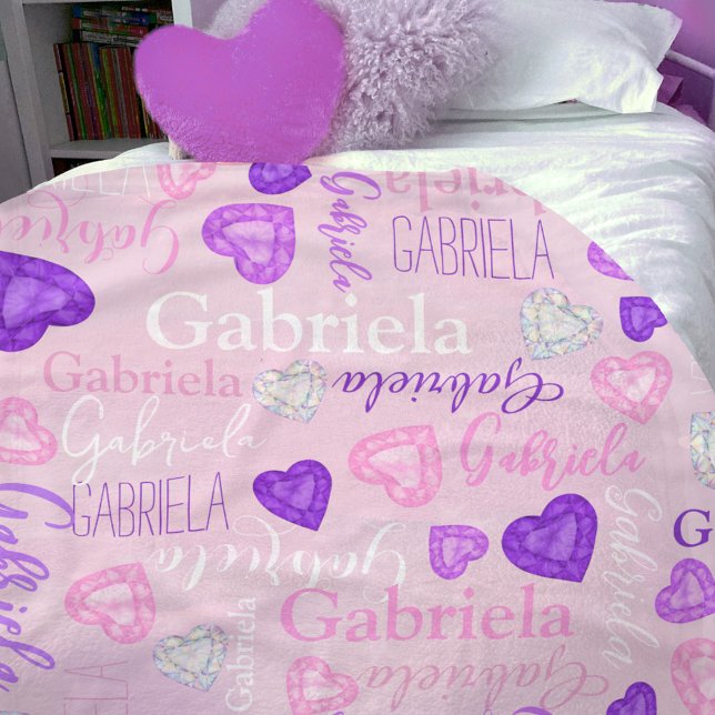 Manta Polar Gemstones hearts custom name pastel pink purple (Subido por el creador)