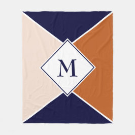 Manta Polar Geométrico de MONOGRAM elegante | Navy Tan Cream