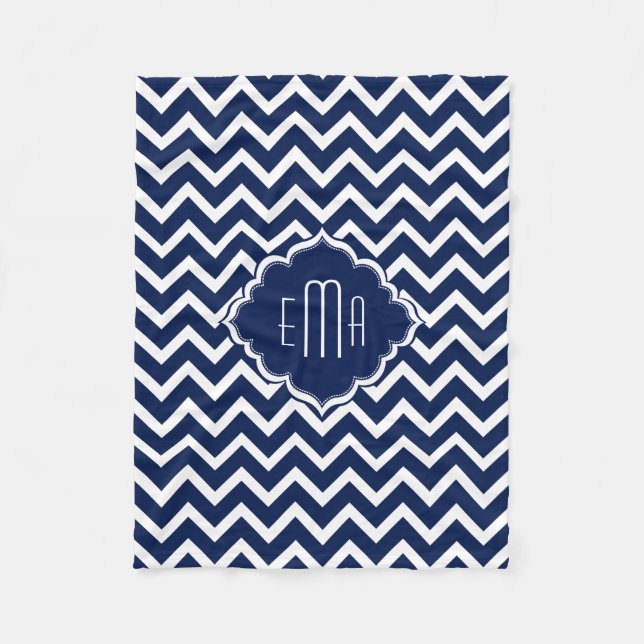 Manta Polar Geométrico monogramado de Zigzag Chevron blanco y  (Anverso)