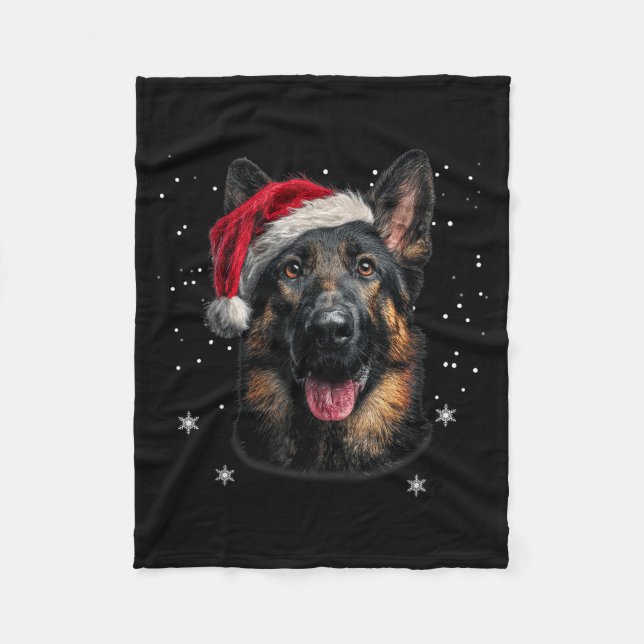 Manta Polar German Shepherd Christmas Funny Santa Hat Dog Xmas (Anverso)